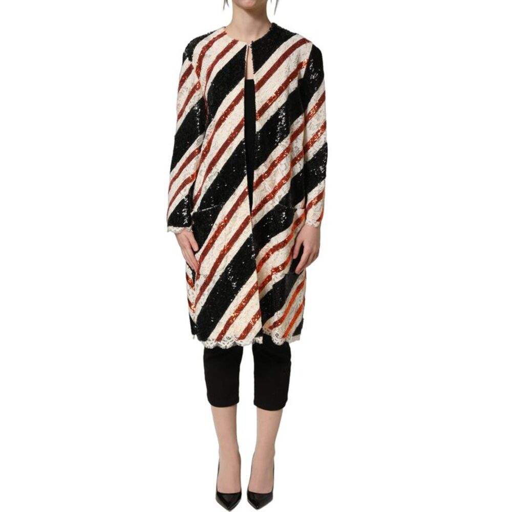 Dolce & Gabbana Multicolor Stripe Sequin Duster Coat Women's Jacket